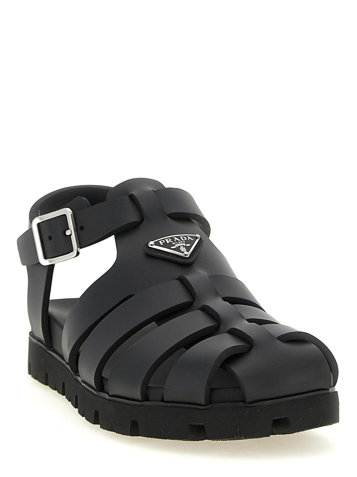 PRADA Black Leather Strappy Sandals Men