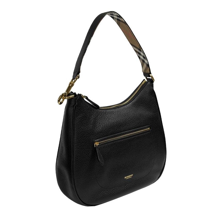 BURBERRY Grain Leather Hobo Shoulder Bag Black 81046821