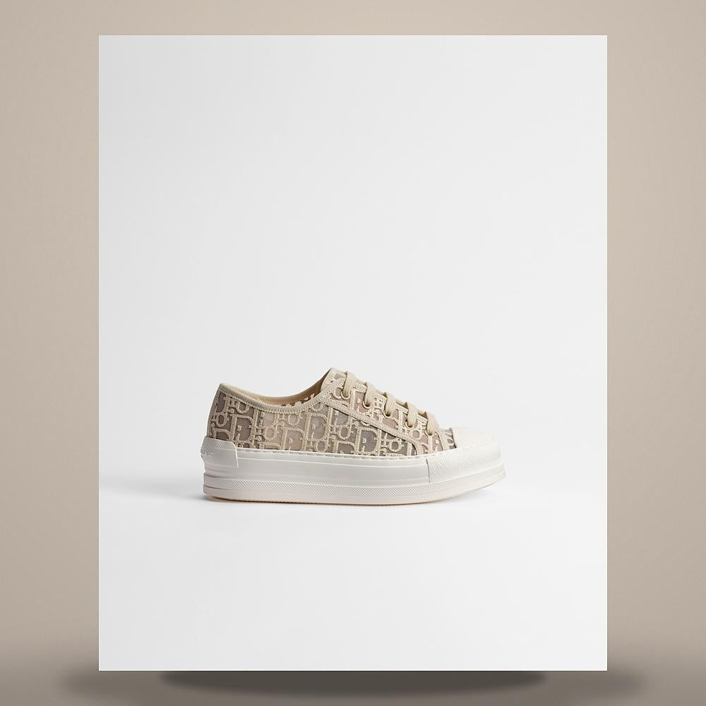 DIOR Ecru Dior Oblique Embroidered Mesh Platform Low-Top Sneakers KCK546OEN S02U