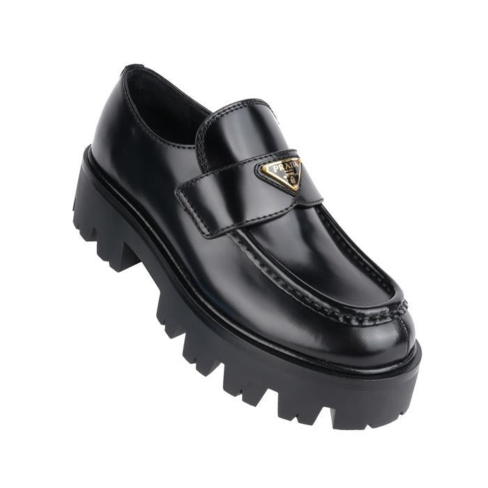 PRADA Brushed Leather Loafers Black