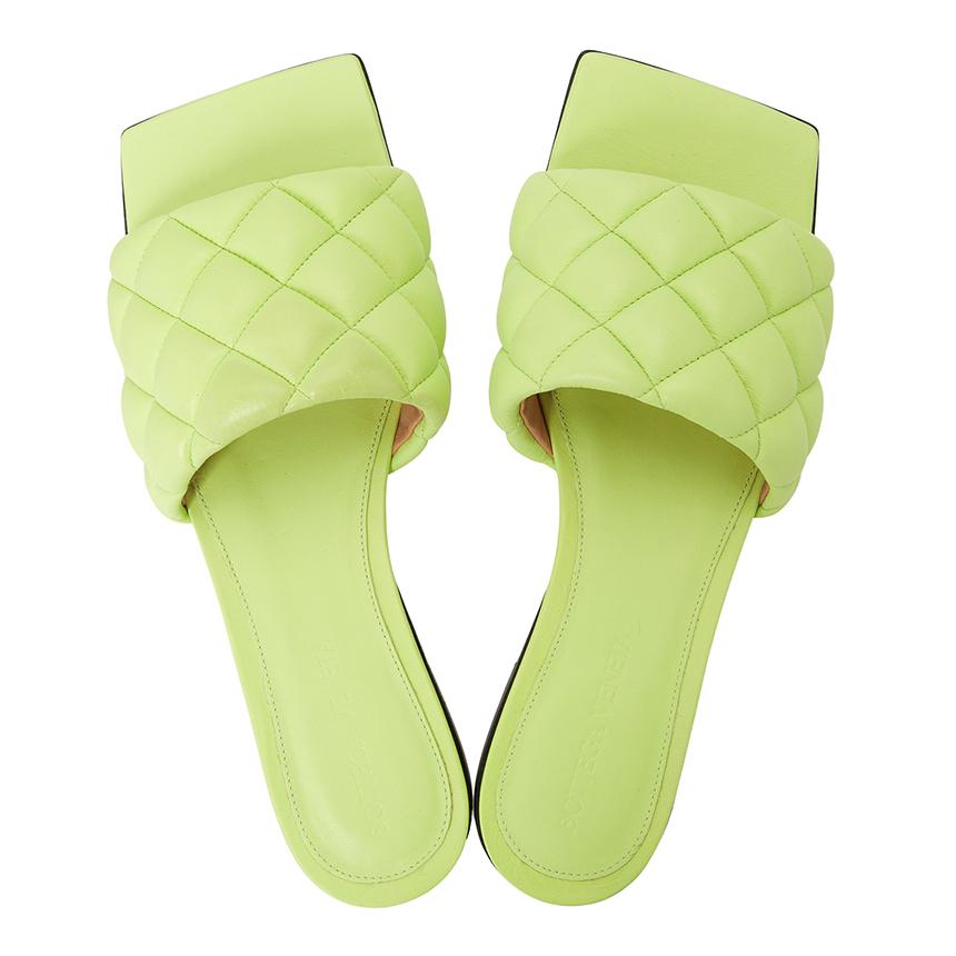 Bottega Veneta Padded Leather Green Slide Sandals Women