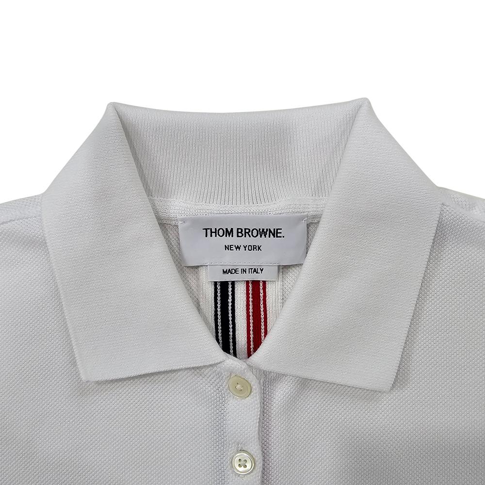 THOM BROWNE Women’s White Piqué Polo Shirt with Tricolor Stripe