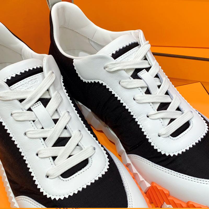 HERMES Men’s Bouncing Ripstop Fabric Calfskin Black H Two-Tone Sneakers