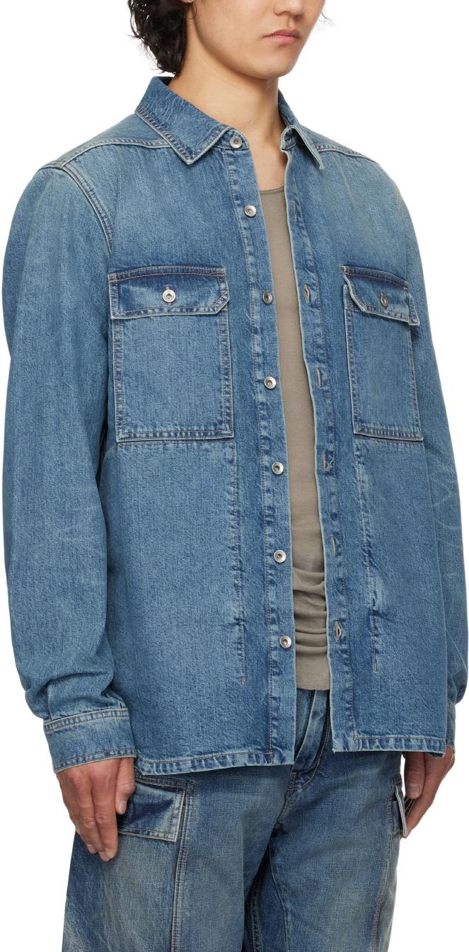 Rick Owens Washed Indigo Denim Overshirt Long Sleeve Shirt DU01E3755 DWB 06