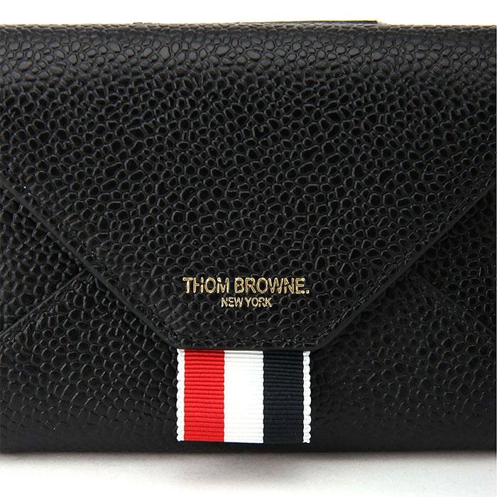 THOM BROWNE Black Leather Envelope Card Holder Wallet for Women