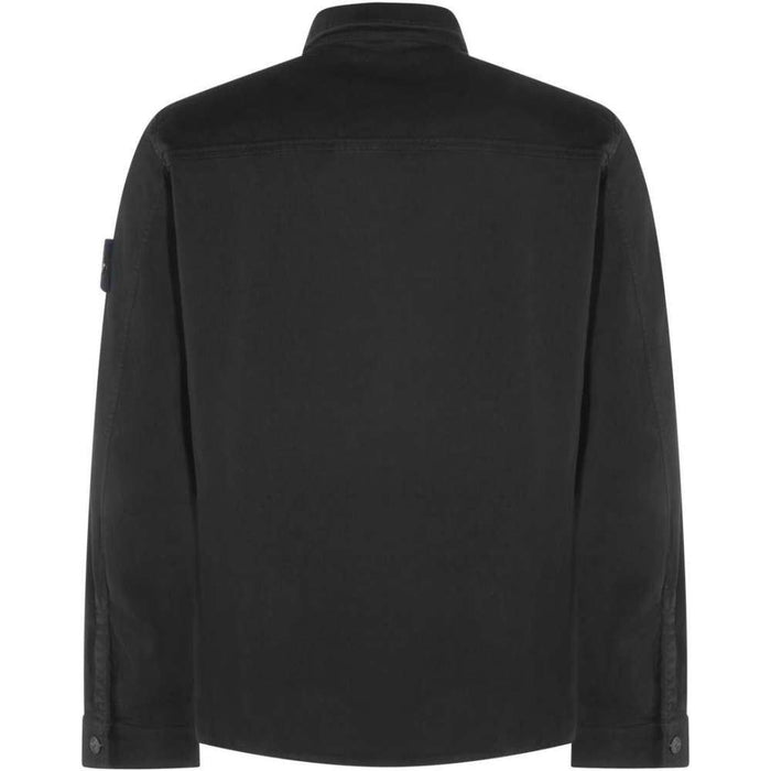 STONE ISLAND Black Woven Overshirt with Logo Patch Long Sleeve Shirt