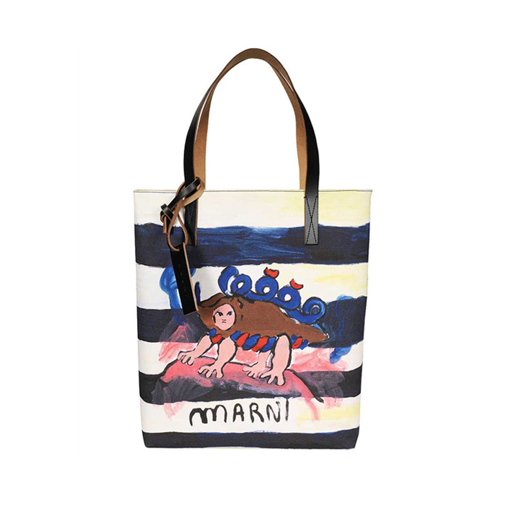 Marni Graphic Print Tote Bag Black Canvas