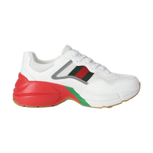 GUCCI Web Rhyton Low-Top Sneakers White Leather Men’s