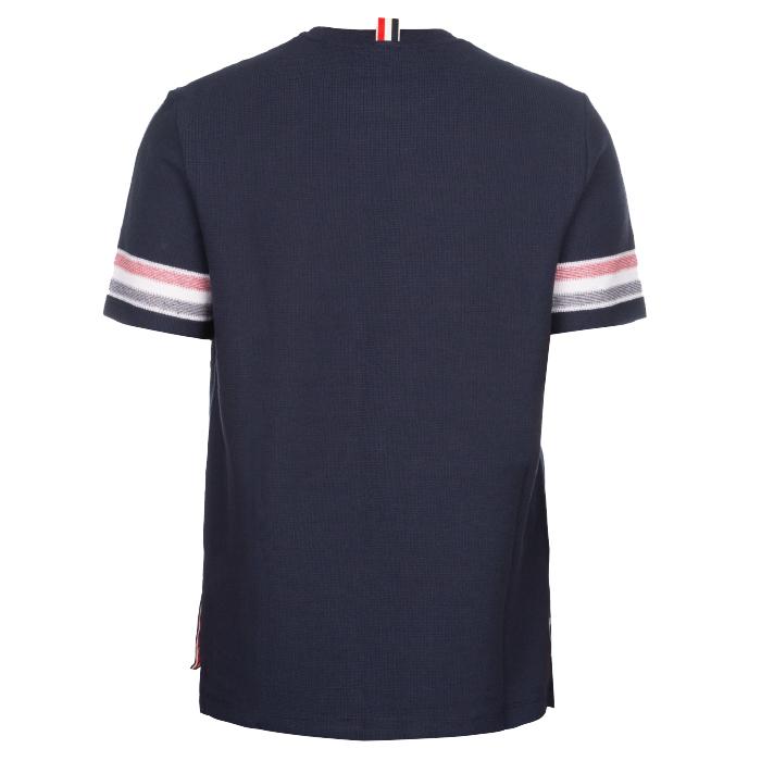 THOM BROWNE Textured Stripe Short Sleeve T-Shirt Navy