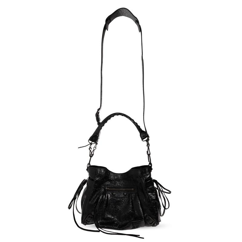 BALENCIAGA Le Cagole City Bucket Bag Black Leather Shoulder Bag