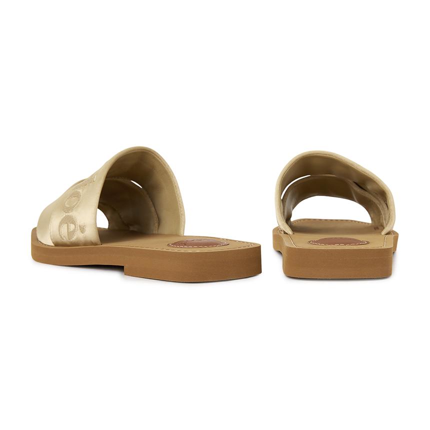 Chloe Woody Slide Sandals Beige Canvas Slippers CH26S 188VH