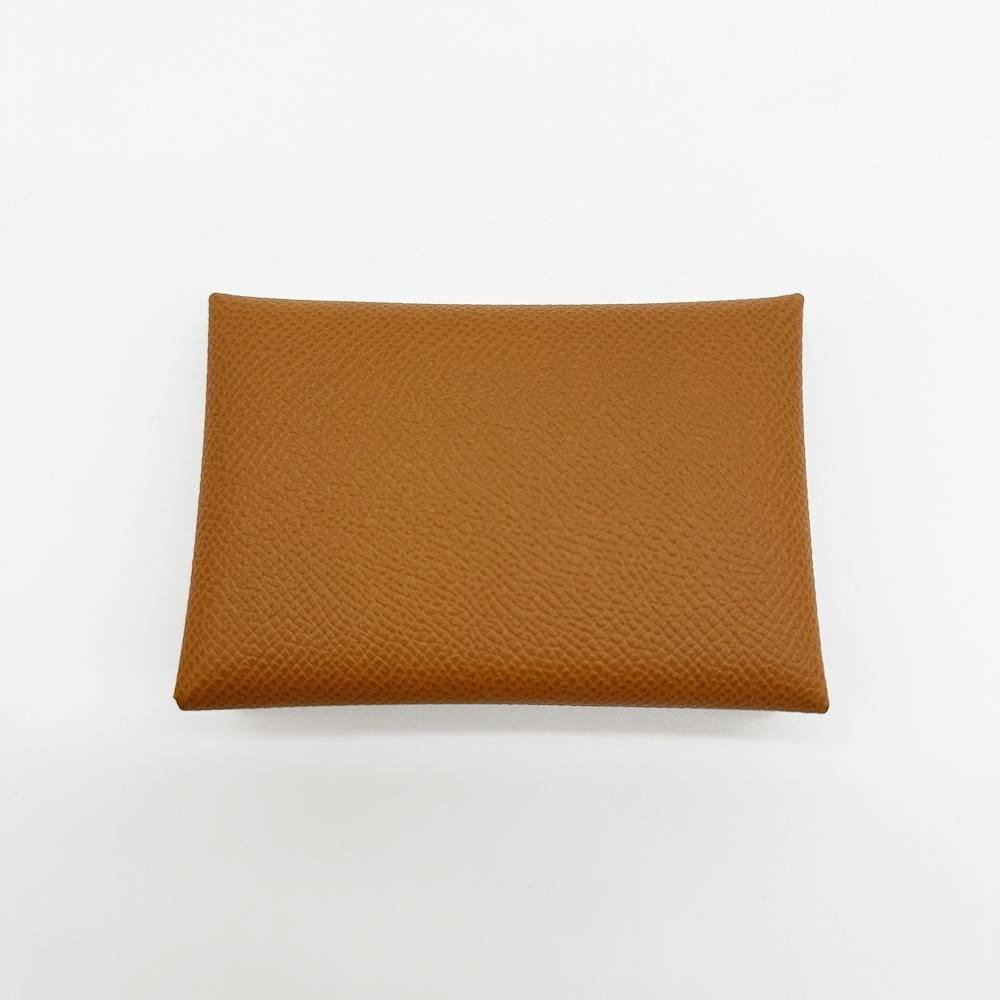 HERMES Calvi Duo Card Holder Gold Leather Card Wallet