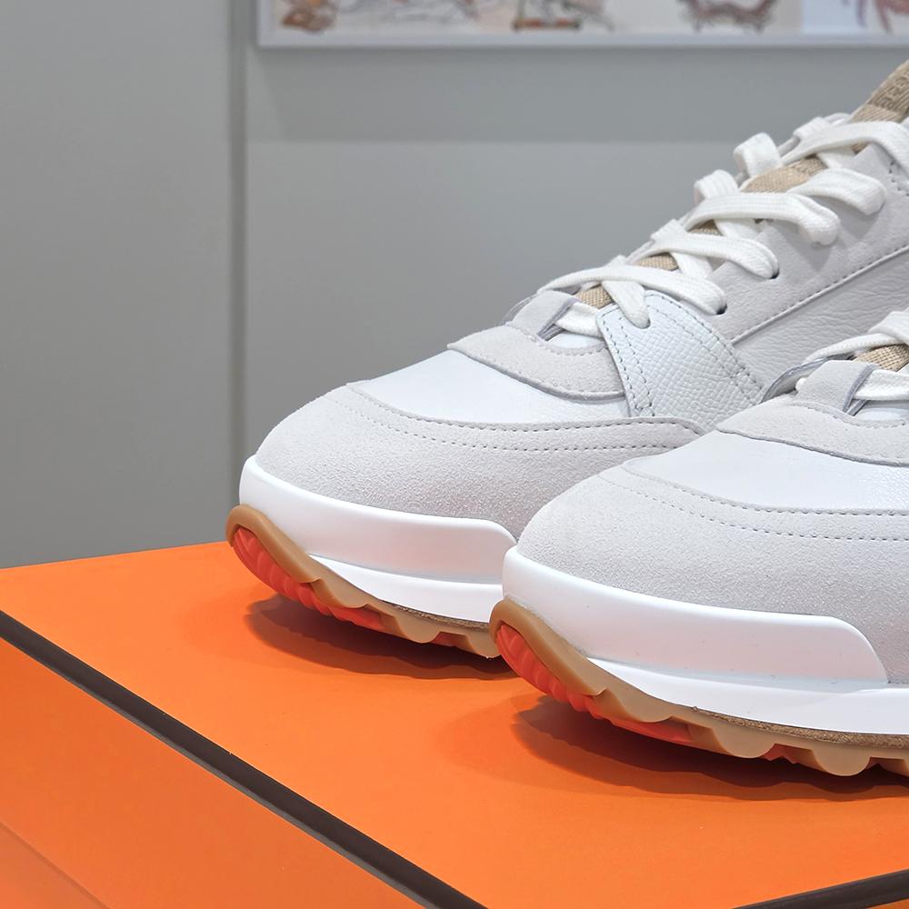 HERMES White Beige Suede Calfskin Low-Top Sneakers for Men