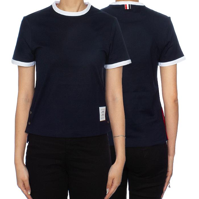 THOM BROWNE Navy Sleeve Ringer Cotton T-Shirt Women