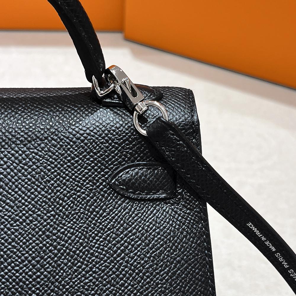 HERMES Mini Kelly Tote Bag Black Mixed Gold Silver Hardware