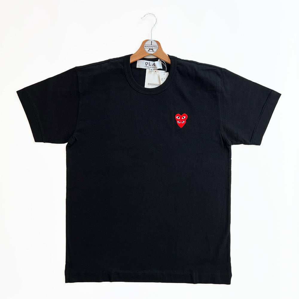 Comme des Garcons Double Heart Logo Short Sleeve T-Shirt Black AX T288
