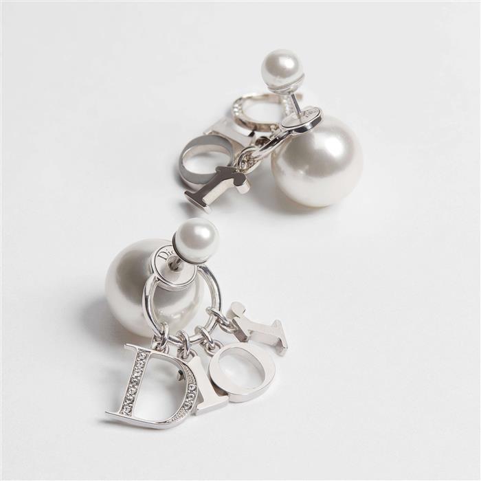 DIOR Tribales Earrings Gold-Tone Metal Pearl Studs