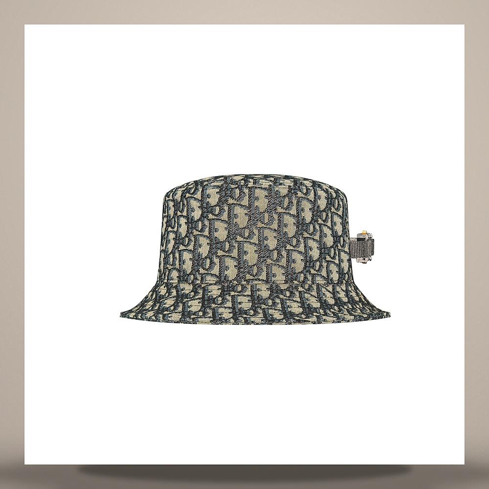 DIOR Oblique Navy Blue Beige Cotton Blend Jacquard Bucket Hat