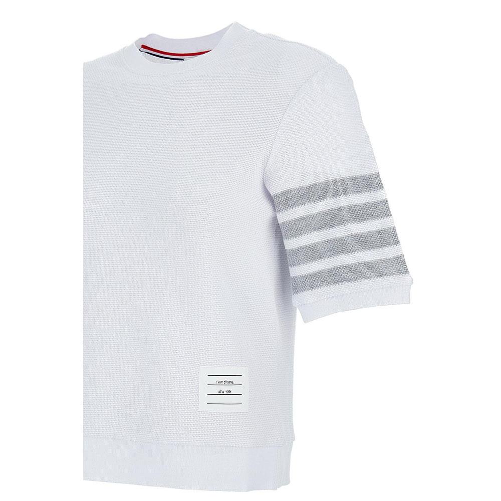 THOM BROWNE 4-Bar Pique Cotton White Short Sleeve T-Shirt for FJS222A J0248 100