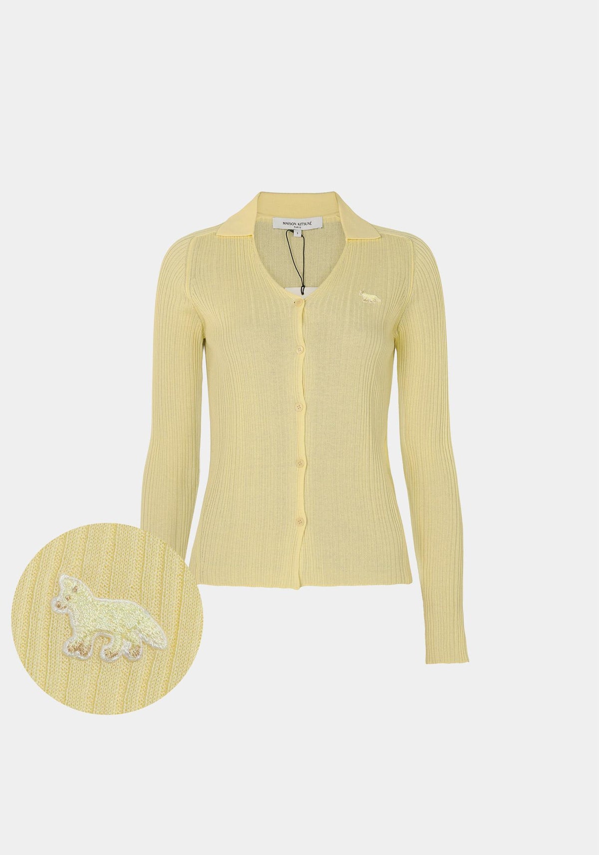 Maison Kitsune Pastel Yellow Baby Fox Fitted Cardigan
