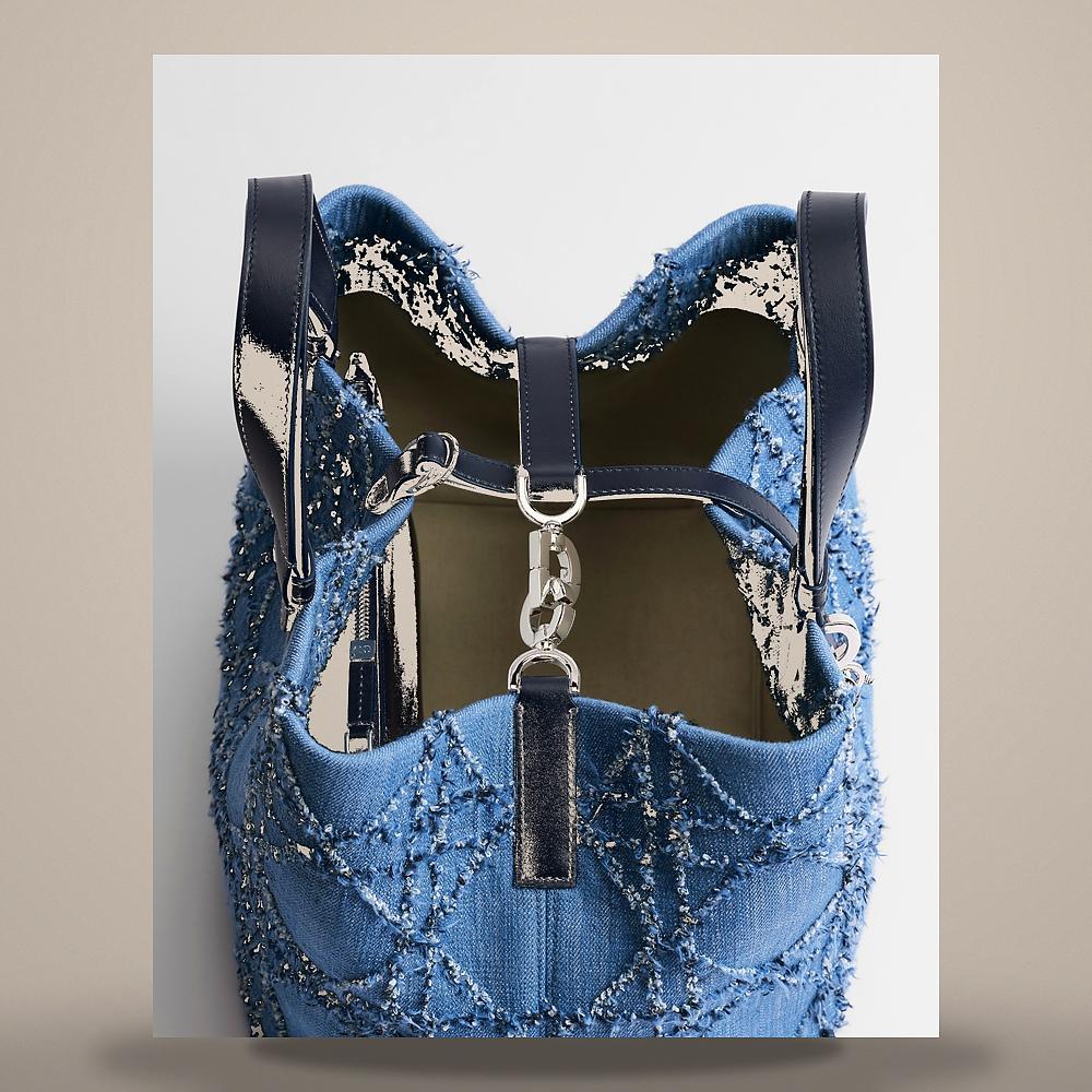 DIOR Medium Toujours Bag Blue White Macro Cannage Cotton Bouclé Tote