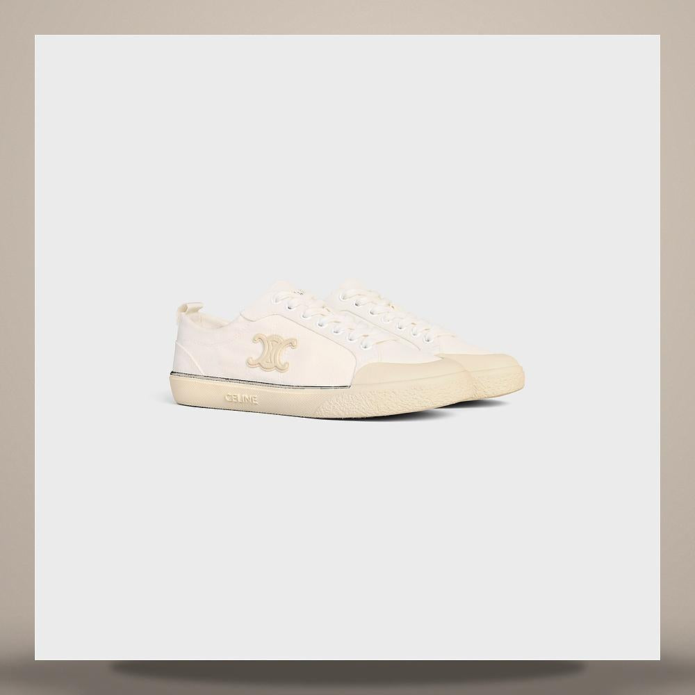 CELINE Block Wedge Sneakers Calfskin Suede Cream Light Yellow Lo 366475322C GKP5