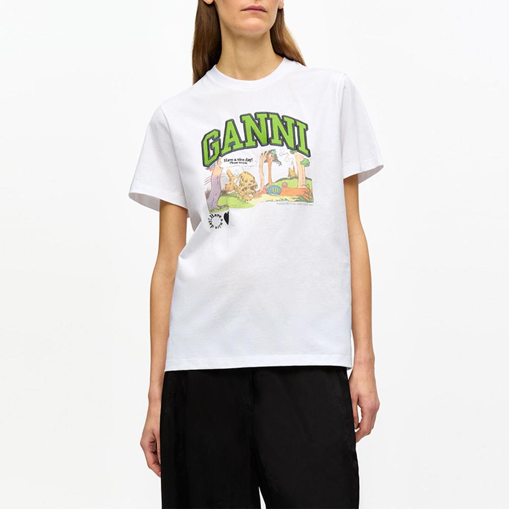 GANNI Relaxed Fit Short Sleeve T-Shirt White T4288 151