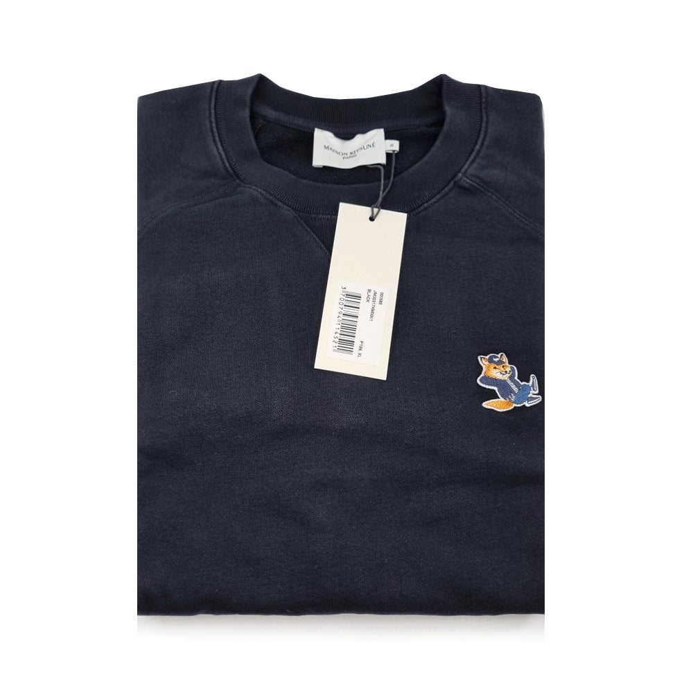 Maison Kitsune Men's Dressed Fox Head Patch Black Crewneck Sweatsh JM00317KM0001