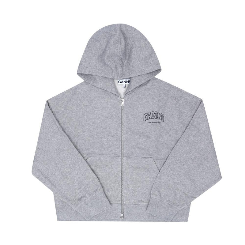 GANNI Essential Isoli Logo Zip Hoodie Women’s Gray Cotton