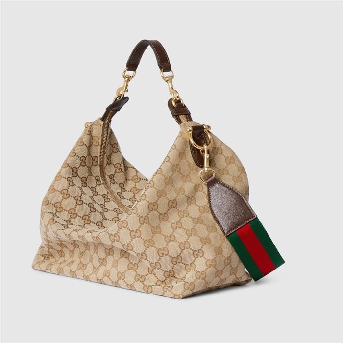 GUCCI Brera Medium Crossbody Bag Beige Canvas Leather Trim
