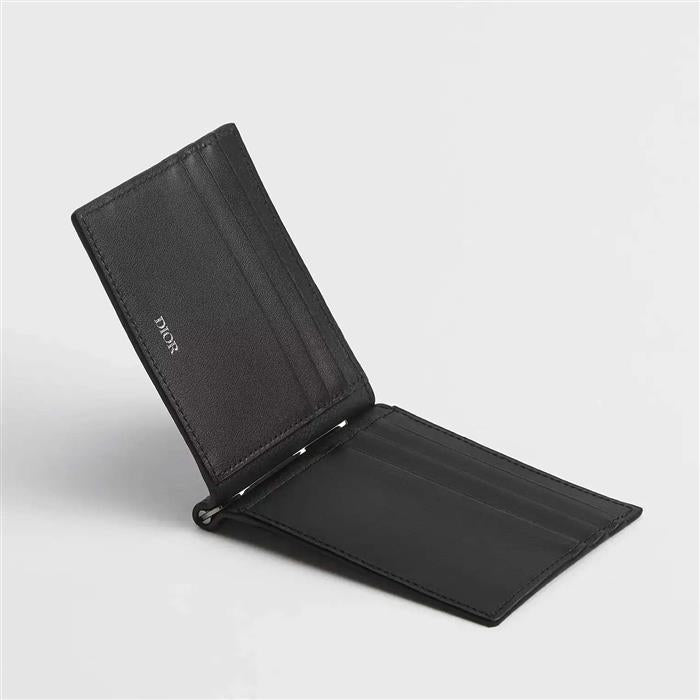 DIOR Money Clip Leather Card Wallet Black