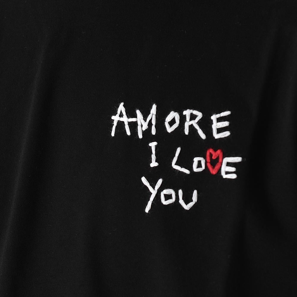 Dsquared2 Logo Embroidered Amore I Love You Short Sleeve T-Shirt Black