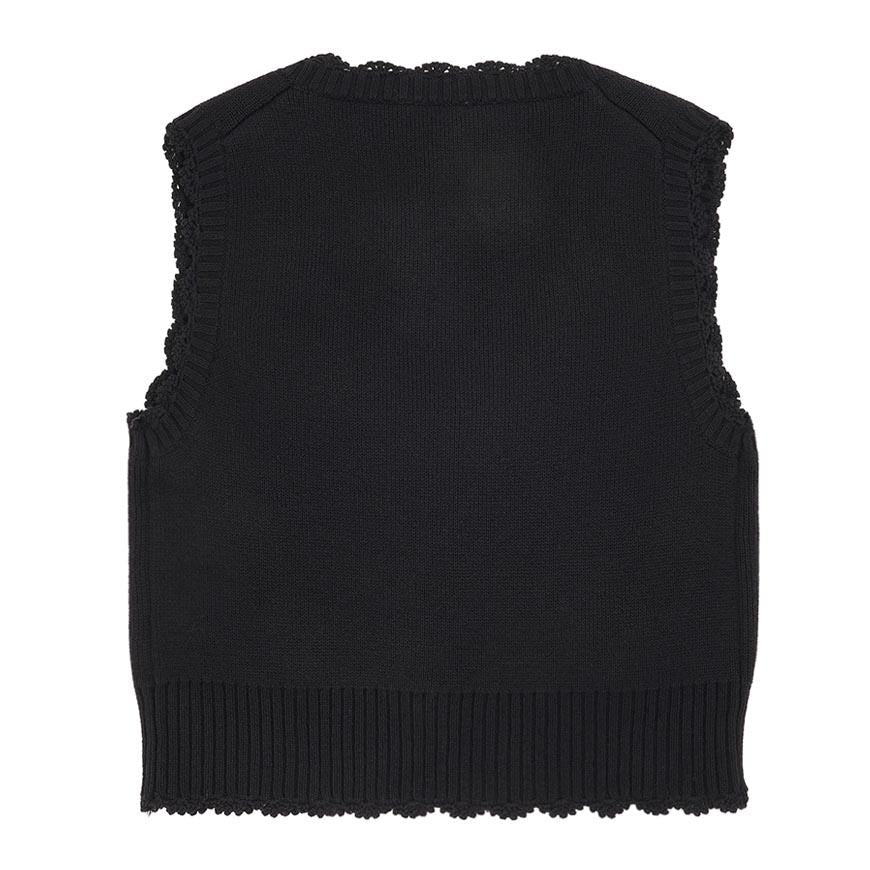 GANNI Women’s Crochet Appliqué Vest Black Outerwear