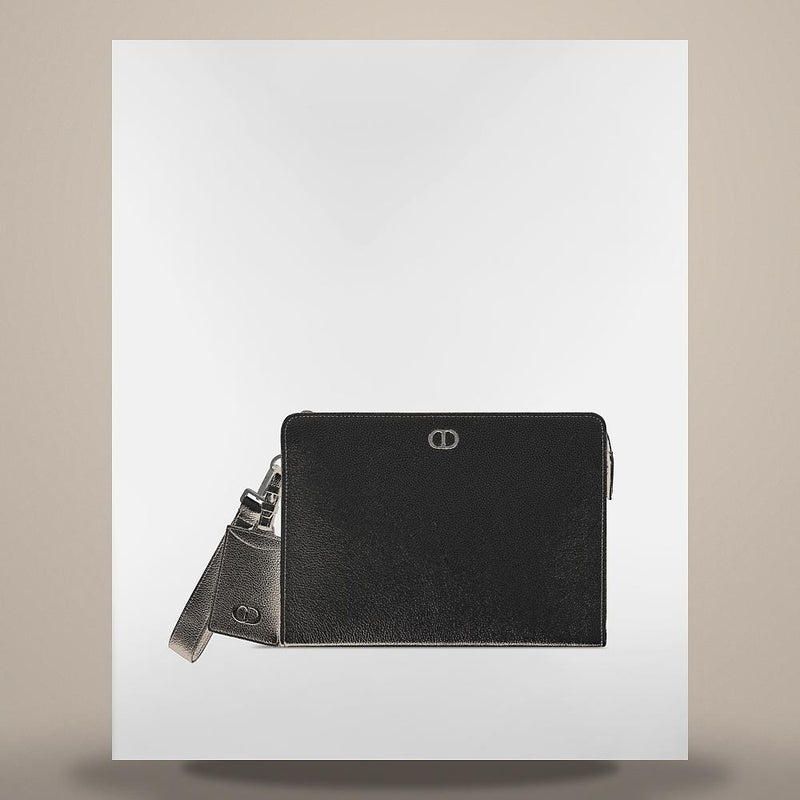 DIOR CD Icon A5 Triangle Pouch Black Matte Grained Calfskin Cro 2ICCA589IDC H00N