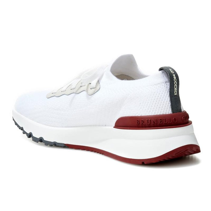 Brunello Cucinelli White Leather Patch Knit Runner Sneakers