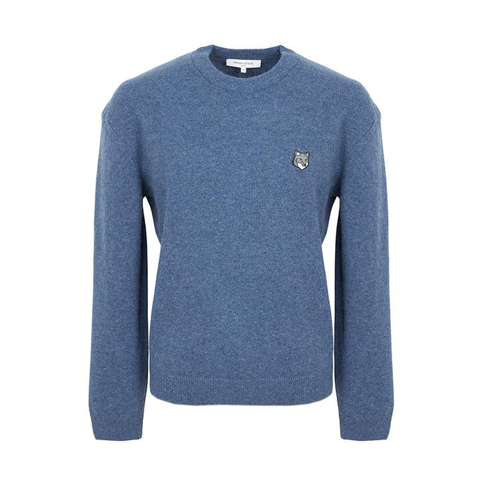 Maison Kitsune Fox Head Wool Crewneck Sweater Men Gray PM00803 KT1006 0331
