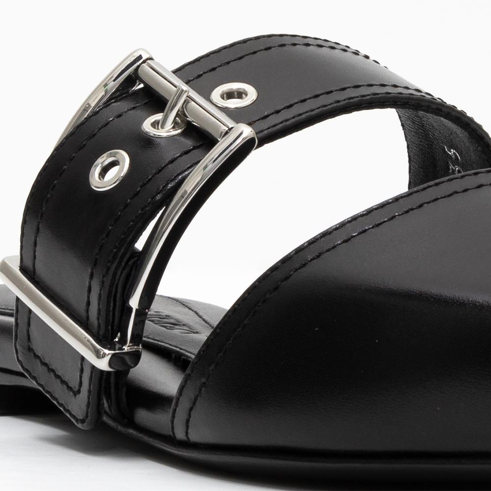 Alexander Mcqueen Punk Buckle Detail Black Women’s Flat Mules