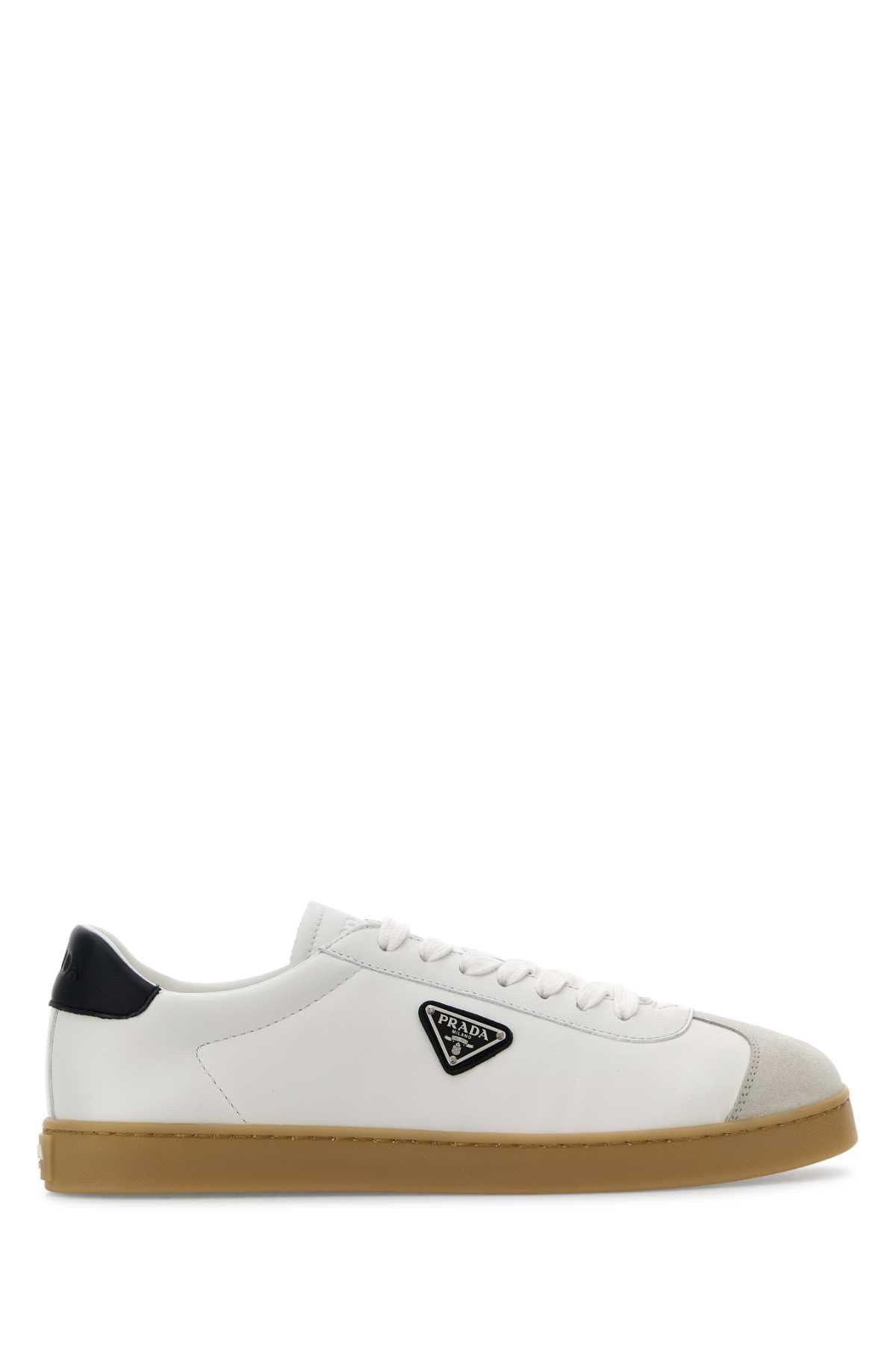 PRADA White Leather Low-Top Sneakers for Men