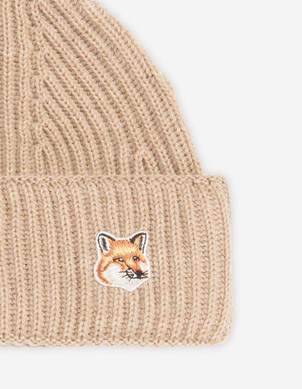 Maison Kitsune Embroidered Fox Head Wool Beanie Beige HU06149KT1022 P220