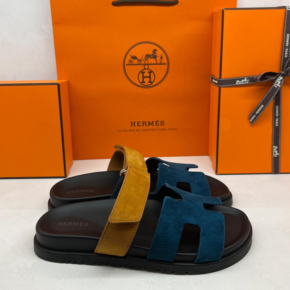 HERMES Women’s Chypre Suede Goatskin Two-Tone Sandals