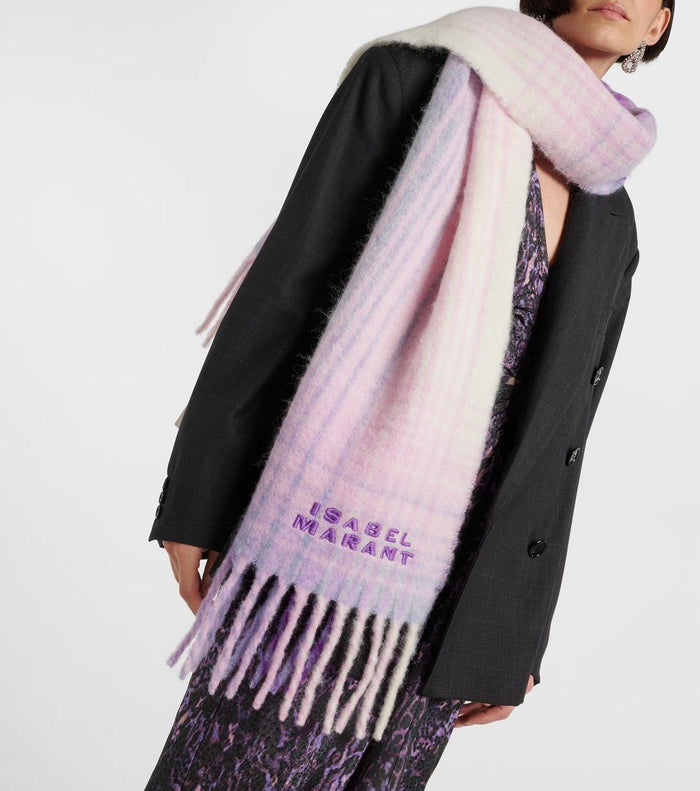 Isabel Marant Lilac Ecru Alpaca Embroidered Logo Scarf
