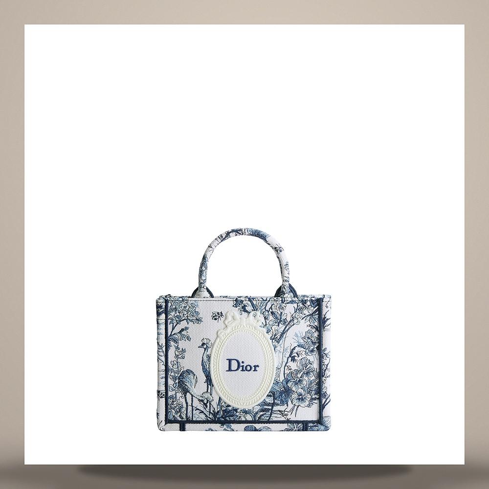 DIOR Blue Toile de Jouy Floral Embroidered Mini Book Tote Strap B S5584PEQM M928