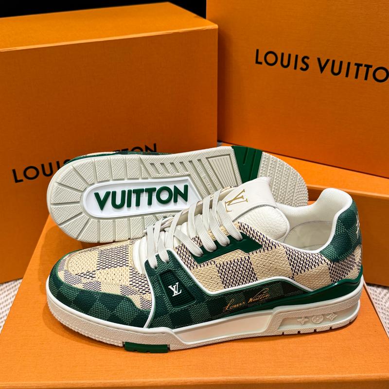 Louis Vuitton Green Damier Calfskin LV Trainer Low-Top Sneakers