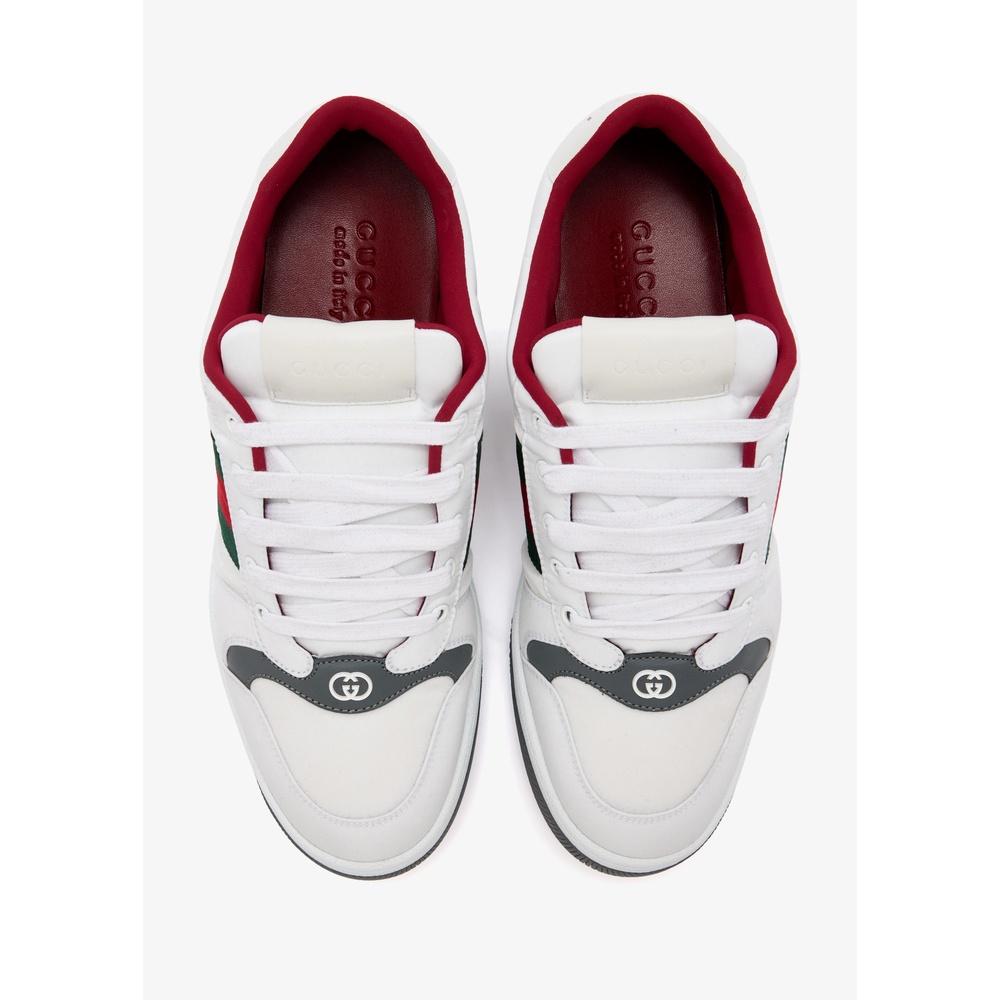 GUCCI Screener Low-Top Sneakers Men White Green Leather