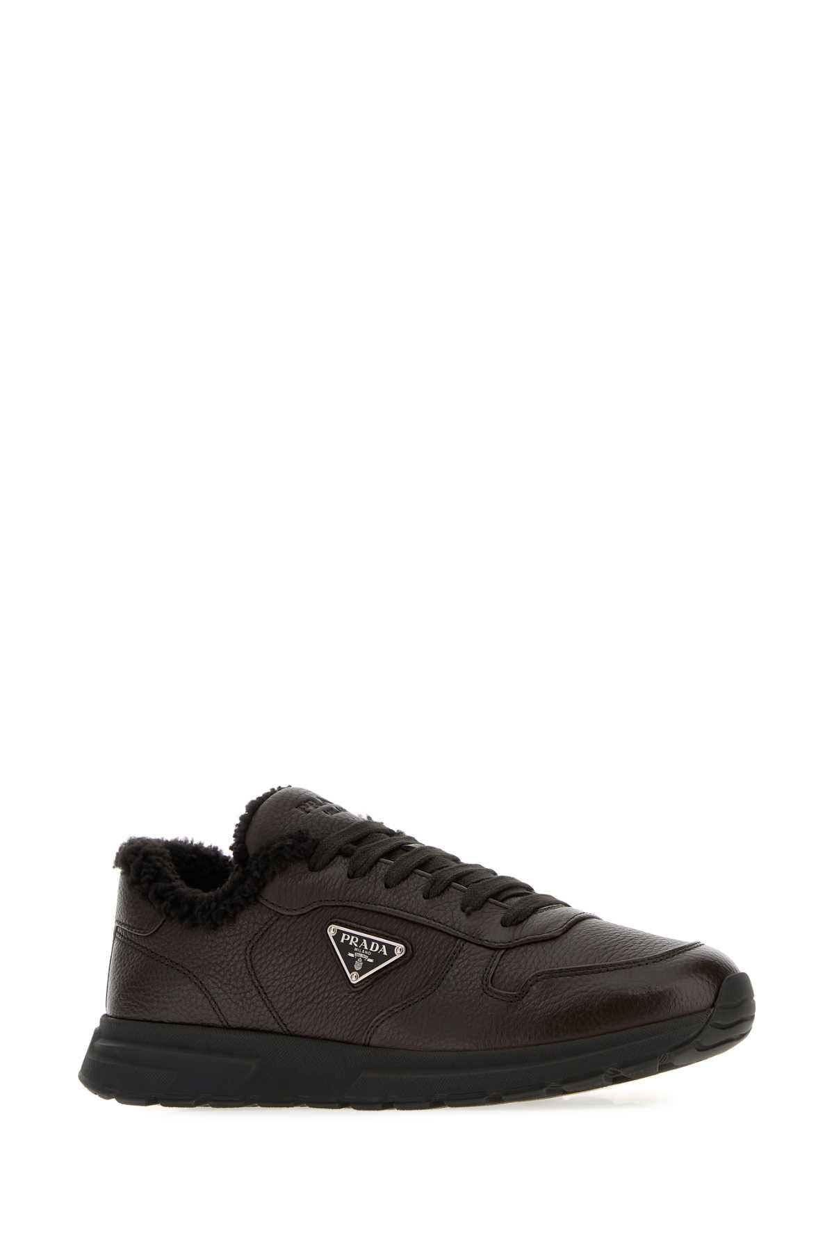 PRADA Black Leather Low-Top Sneakers