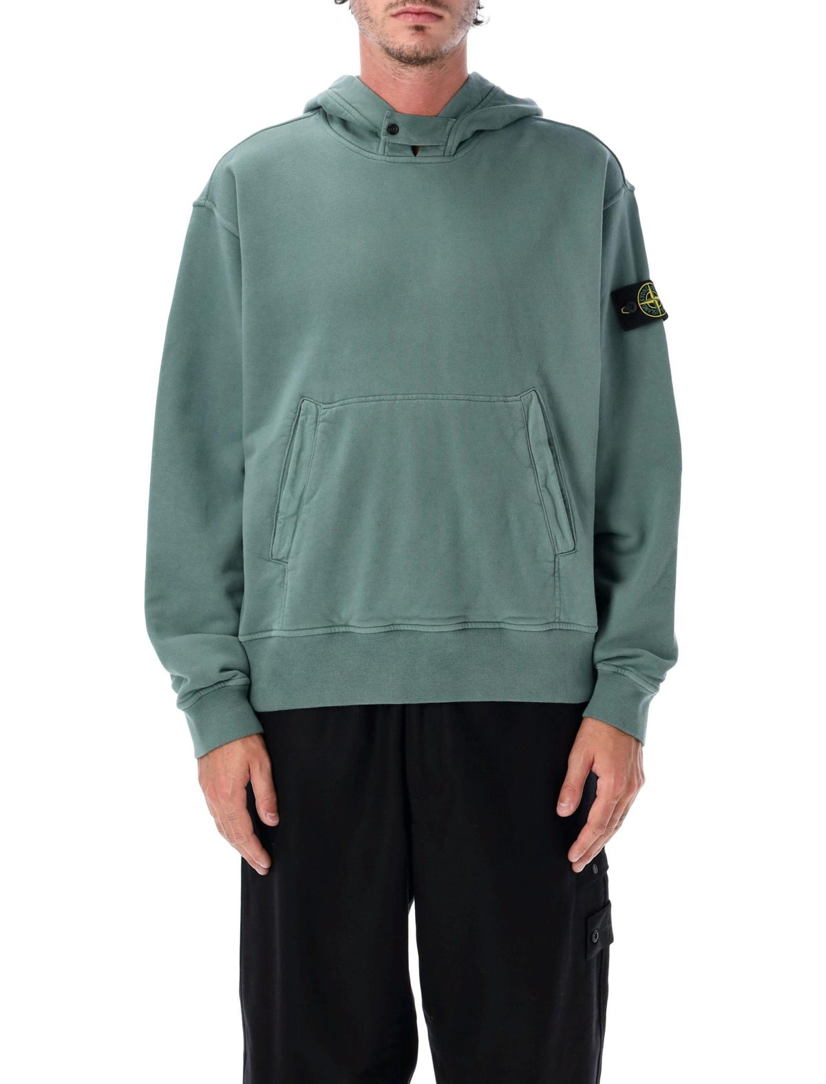 STONE ISLAND Cotton Fleece Hoodie Pullover Men’s Black Hooded Sweatshirt