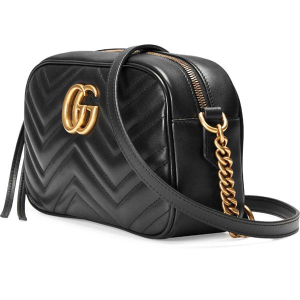 GUCCI Marmont Matelassé Black Leather Shoulder Bag