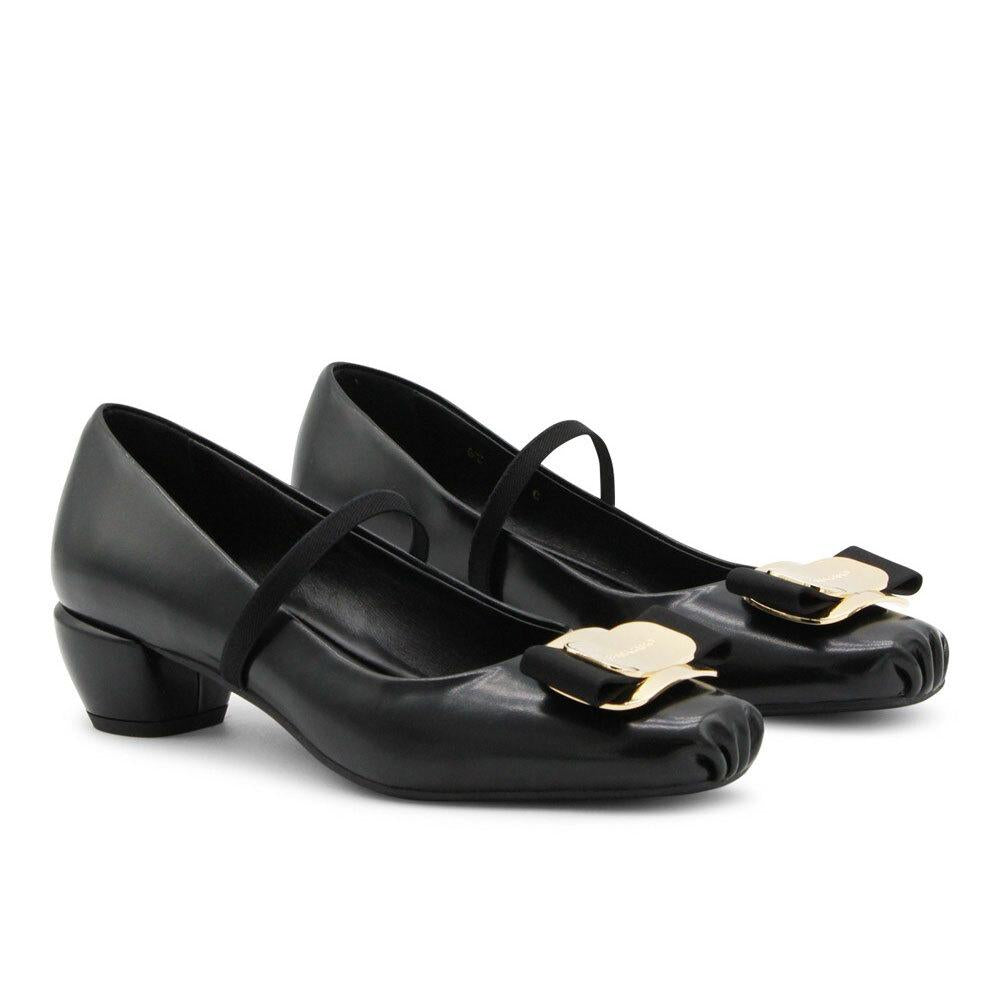 Ferragamo New Vara Pumps Women’s Slingback Heels Black Leather