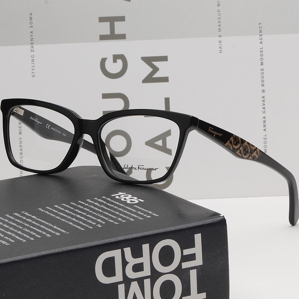 Ferragamo Black Acetate Logo Pattern Unisex Eyeglass Frames SF2904 001