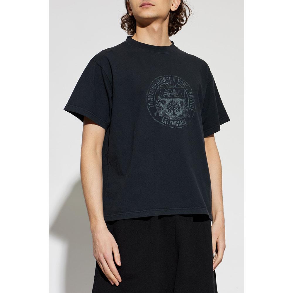 BALENCIAGA Vintage Logo Print Short Sleeve T-Shirt Black Men